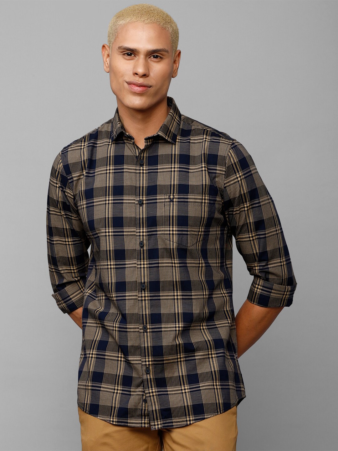 

Allen Solly Men Slim Fit Tartan Checks Checked Cotton Casual Shirt, Brown