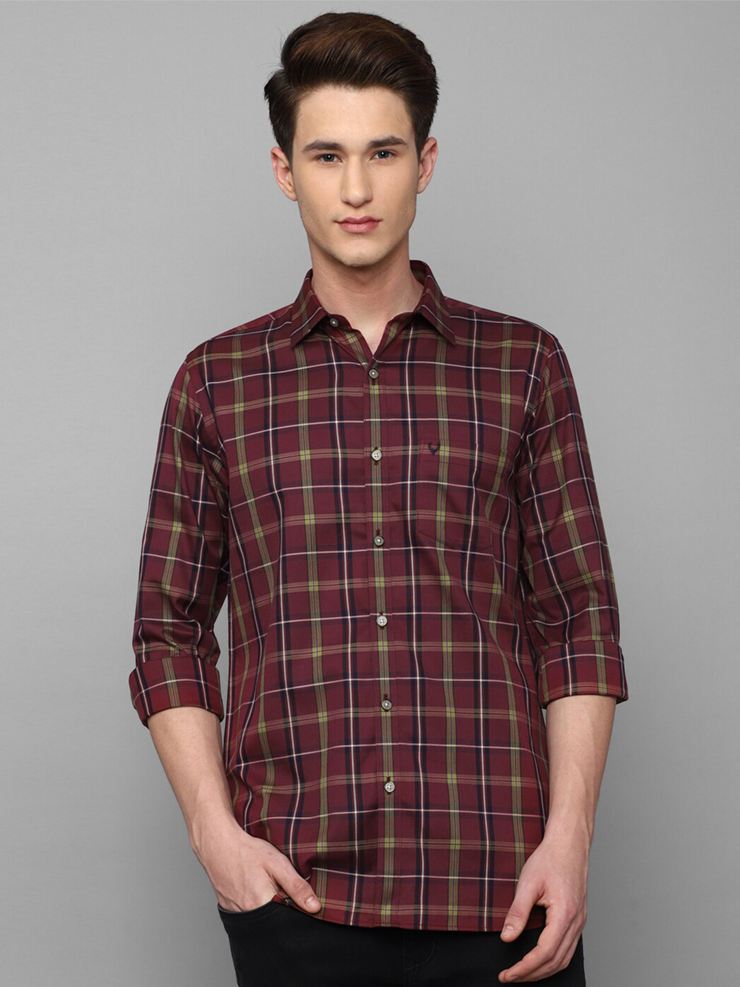 

Allen Solly Men Slim Fit Tartan Checks Casual Cotton Shirt, Maroon