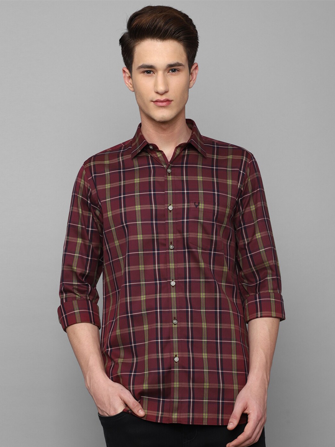 

Allen Solly Men Slim Fit Tartan Checks Casual Cotton Shirt, Maroon