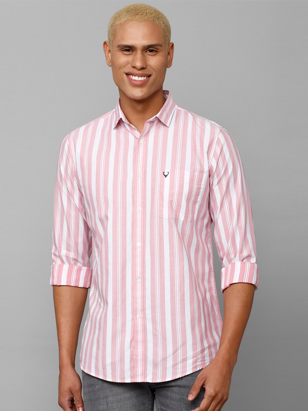 

Allen Solly Men Slim Fit Striped Casual Cotton Shirt, Pink