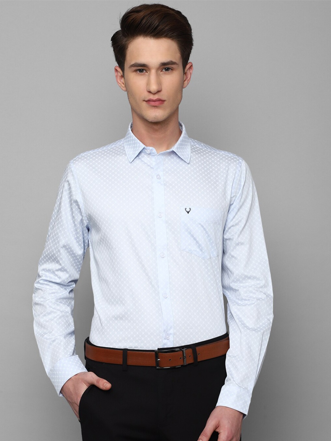 

Allen Solly Men Slim Fit Printed Pure Cotton Formal Shirt, Blue