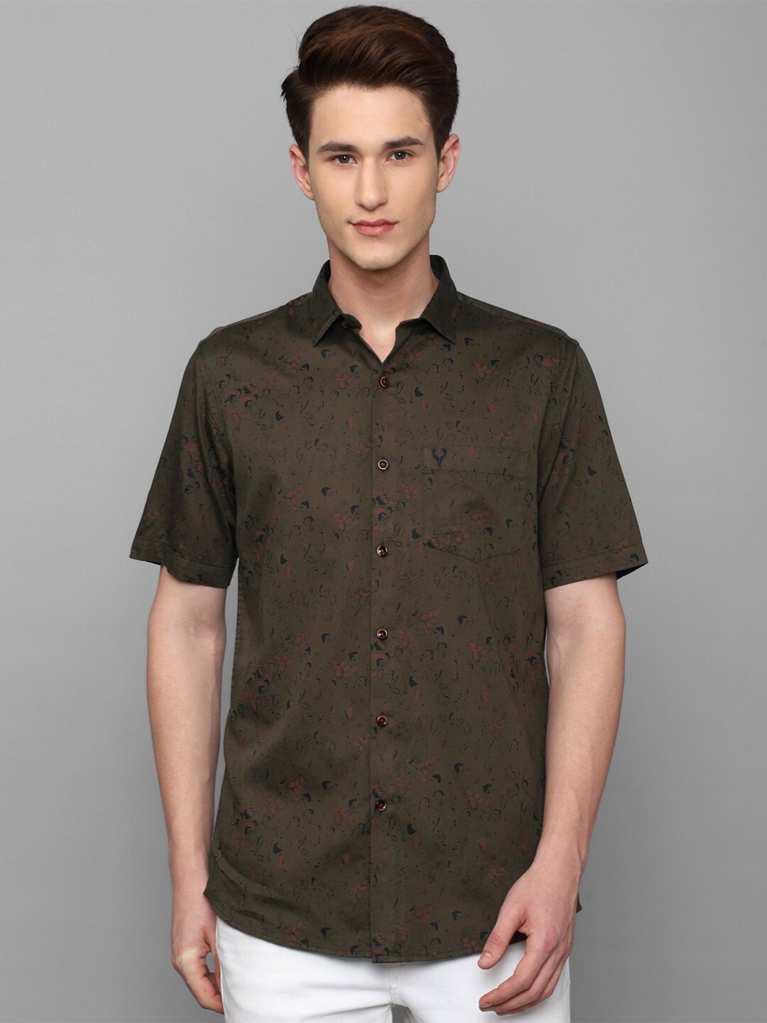 

Allen Solly Men Slim Fit Printed Casual Cotton Shirt, Olive