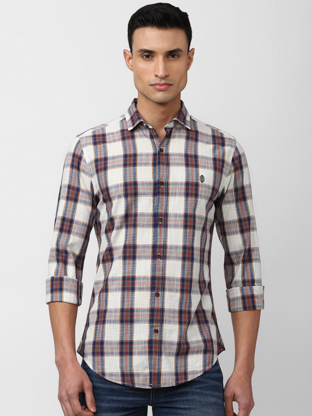 

Peter England Casuals Men Slim Fit Tartan Checked Casual Shirt, White
