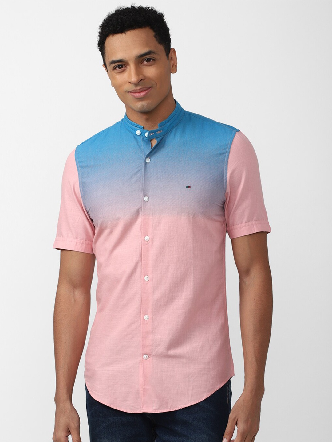 

Peter England Casuals Men Slim Fit Colourblocked Casual Pure Cotton Shirt, Pink