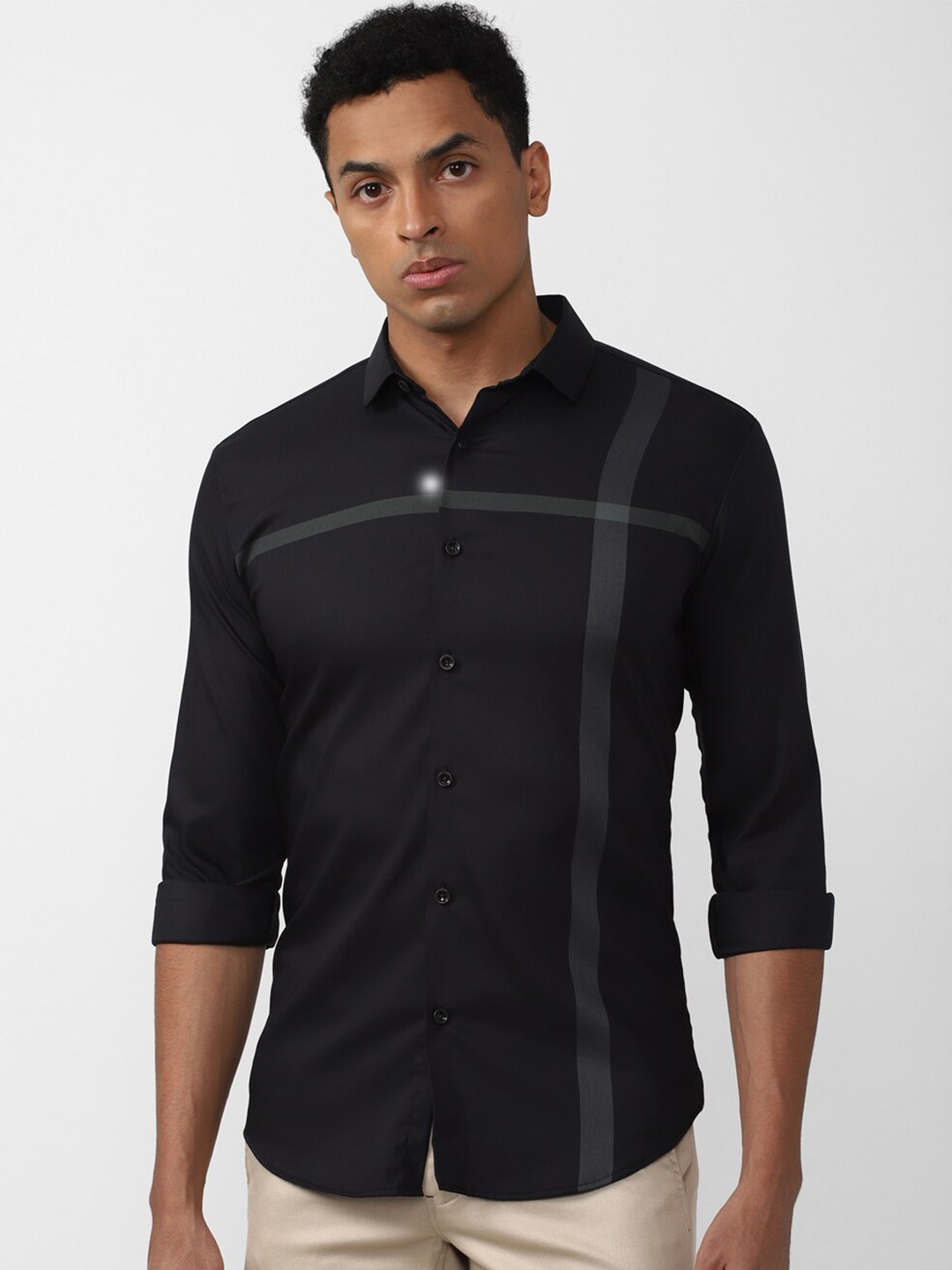 

V Dot Men Slim Fit Cotton Formal Shirt, Black