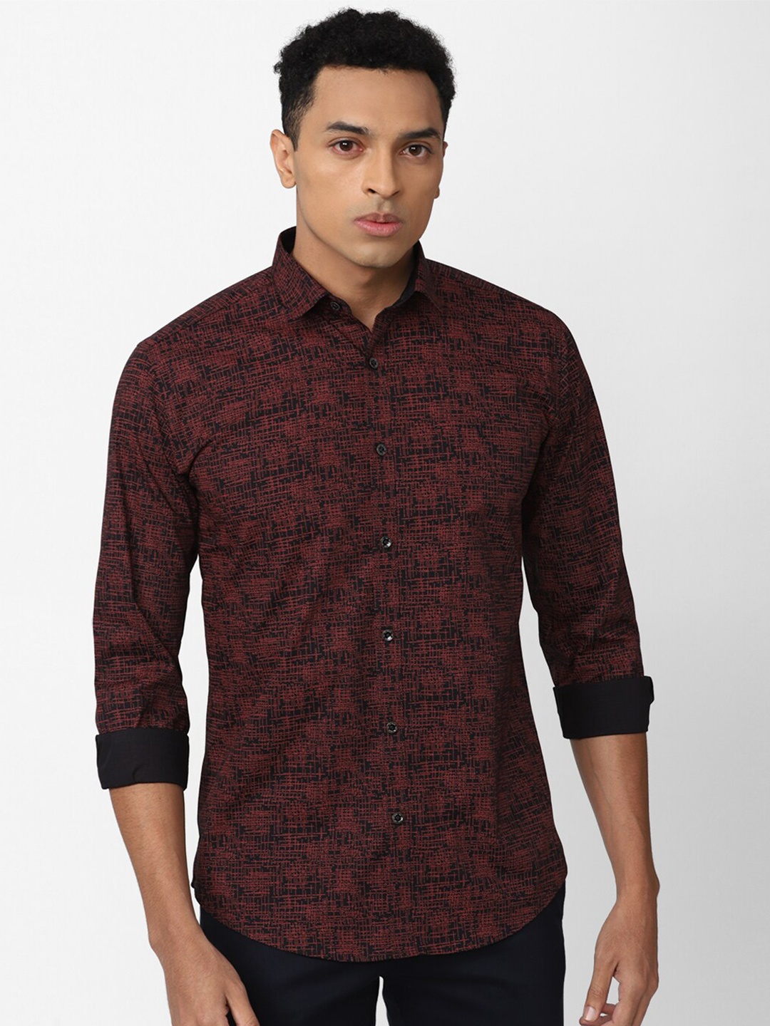 

V Dot Men Slim Fit Printed Casual Cotton Shirt, Maroon