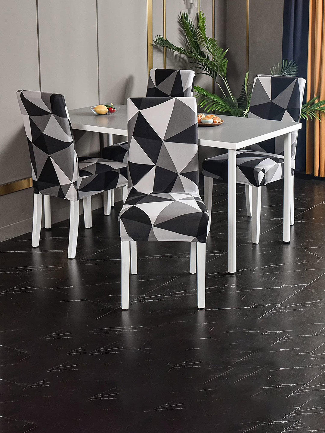 

HOUSE OF QUIRK Black & White Geometric Printed Chair Cover