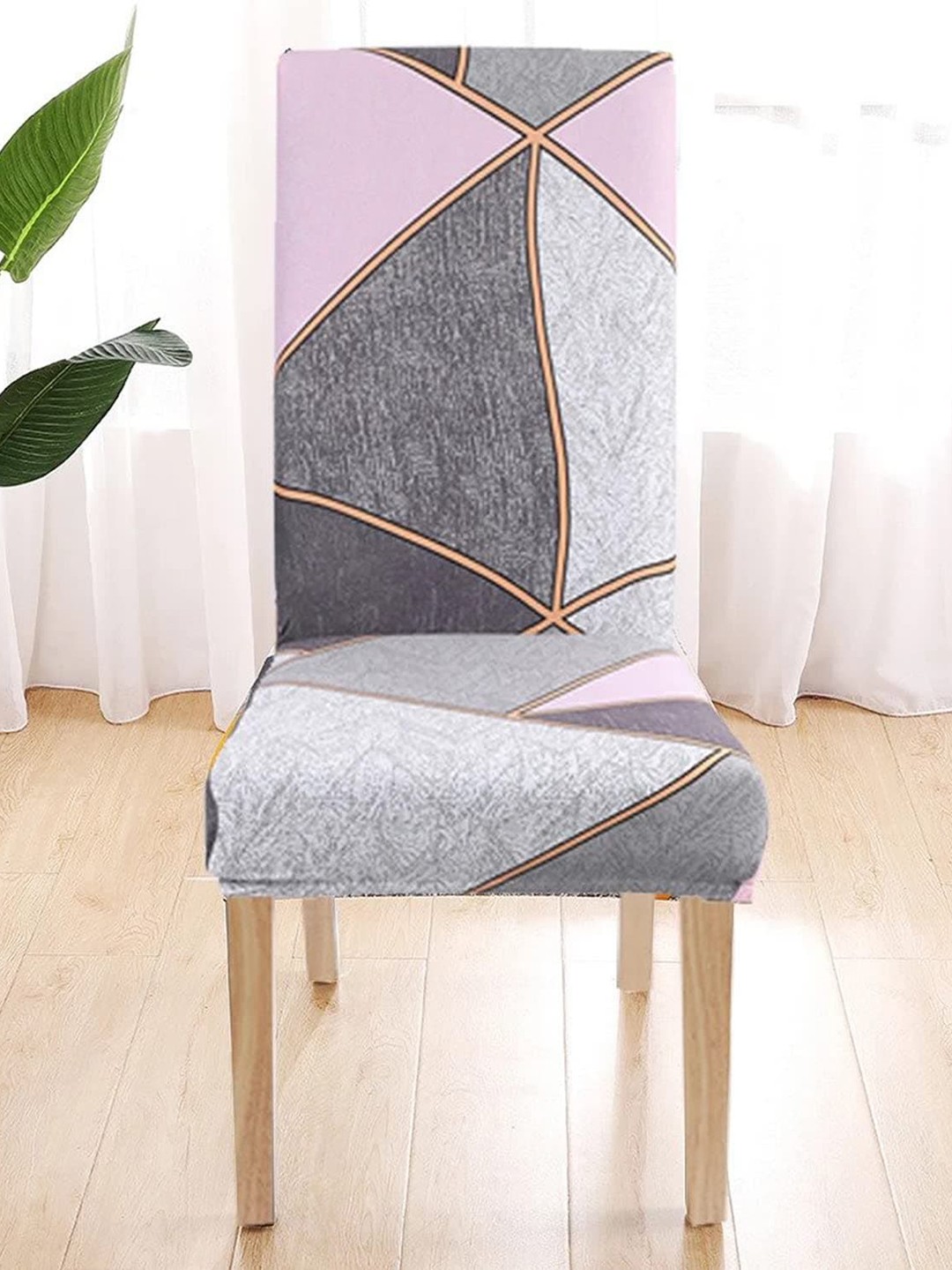 

HOUSE OF QUIRK Grey & Pink Geometric Printed Chair Cover