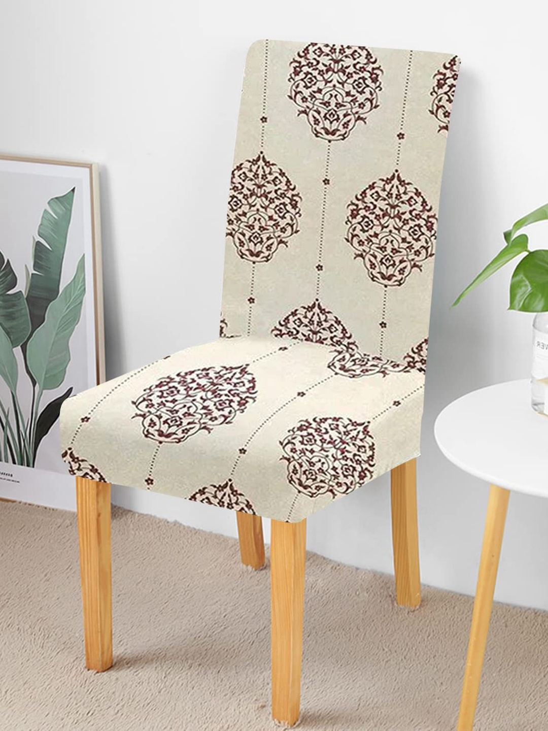 

HOUSE OF QUIRK Cream & Maroon Ethnic Motifs Printed Chair Cover