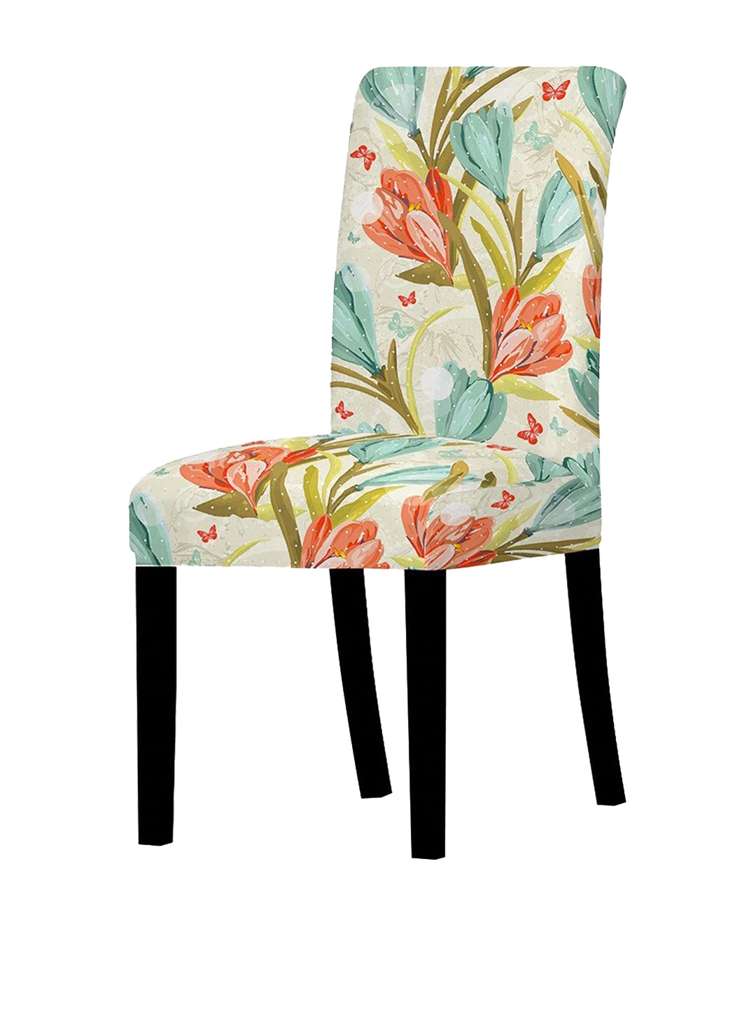 

HOUSE OF QUIRK Off White & Blue Floral Printed Chair Cover