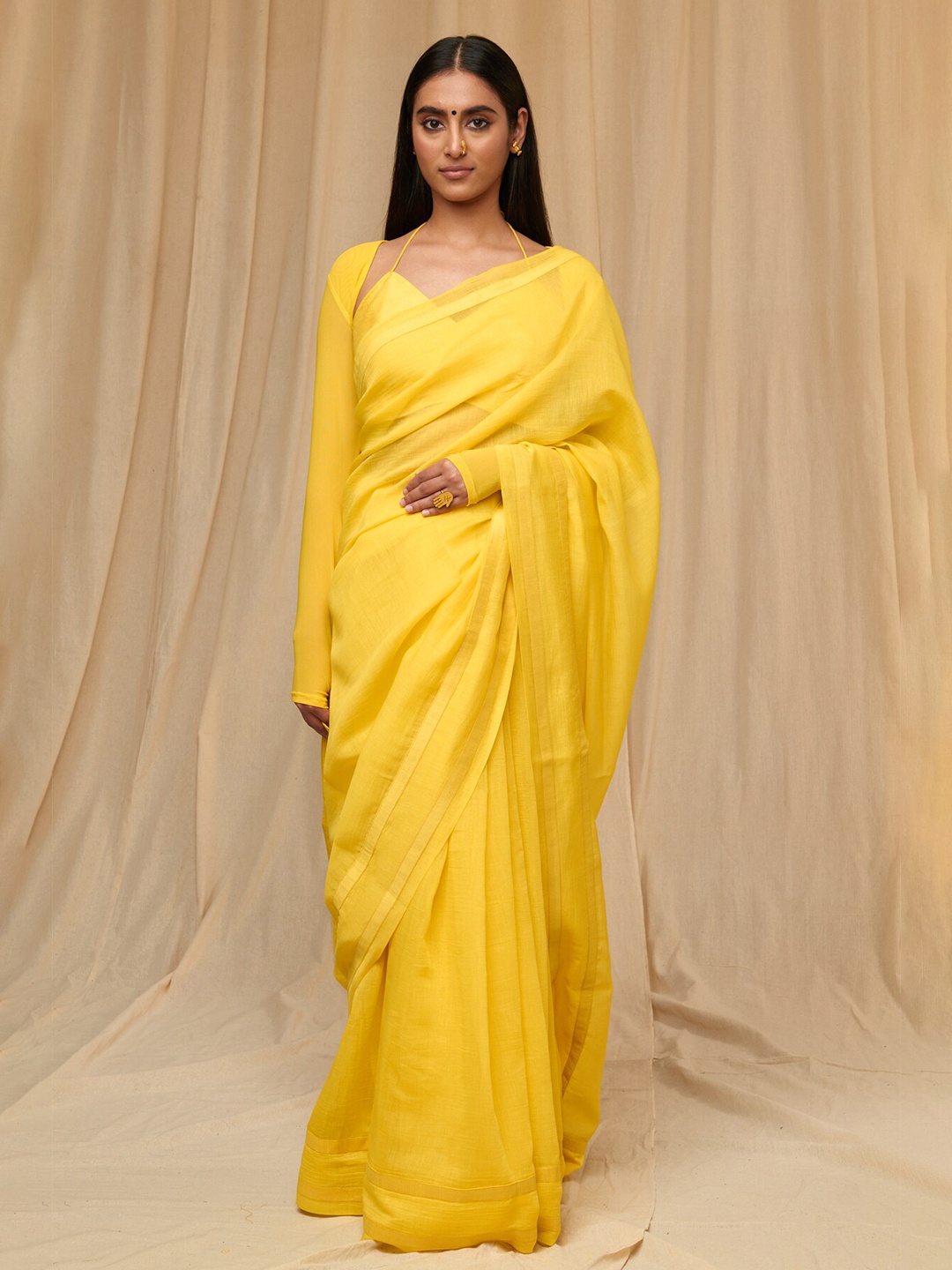 

Masaba Solid Bordered Saree, Yellow