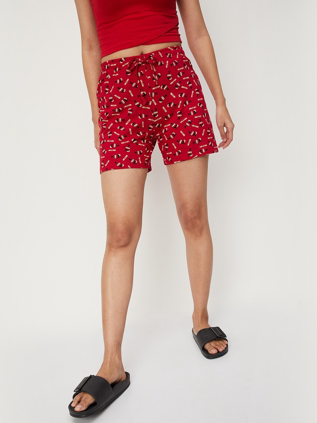 

max Women Printed Pure Cotton Lounge Shorts, Red