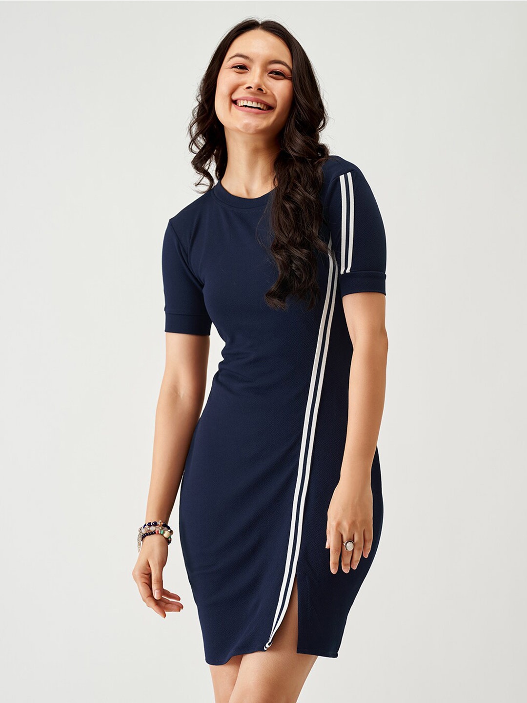 

AASK Navy Round Neck Sheath Dress, Navy blue