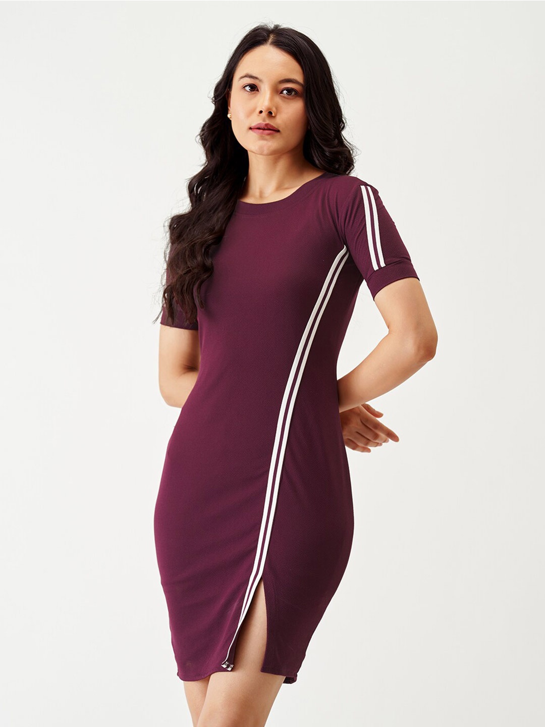 

AASK Round Neck Sheath Dress, Purple