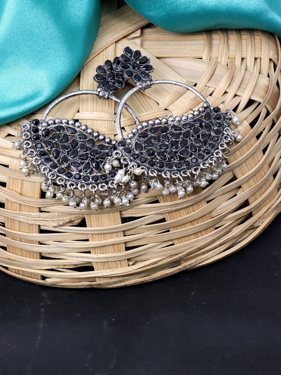 

Krelin Black Circular Chandbalis Earrings