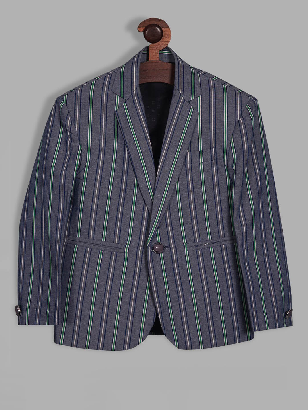 

RIKIDOOS Boys Striped Single-Breasted Cotton Comfort-Fit Blazers, Navy blue
