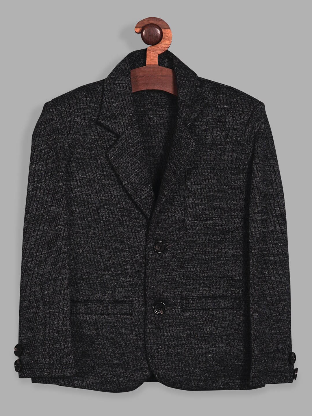 

RIKIDOOS Boys Self-Design Single-Breasted Cotton Comfort-Fit Blazers, Charcoal