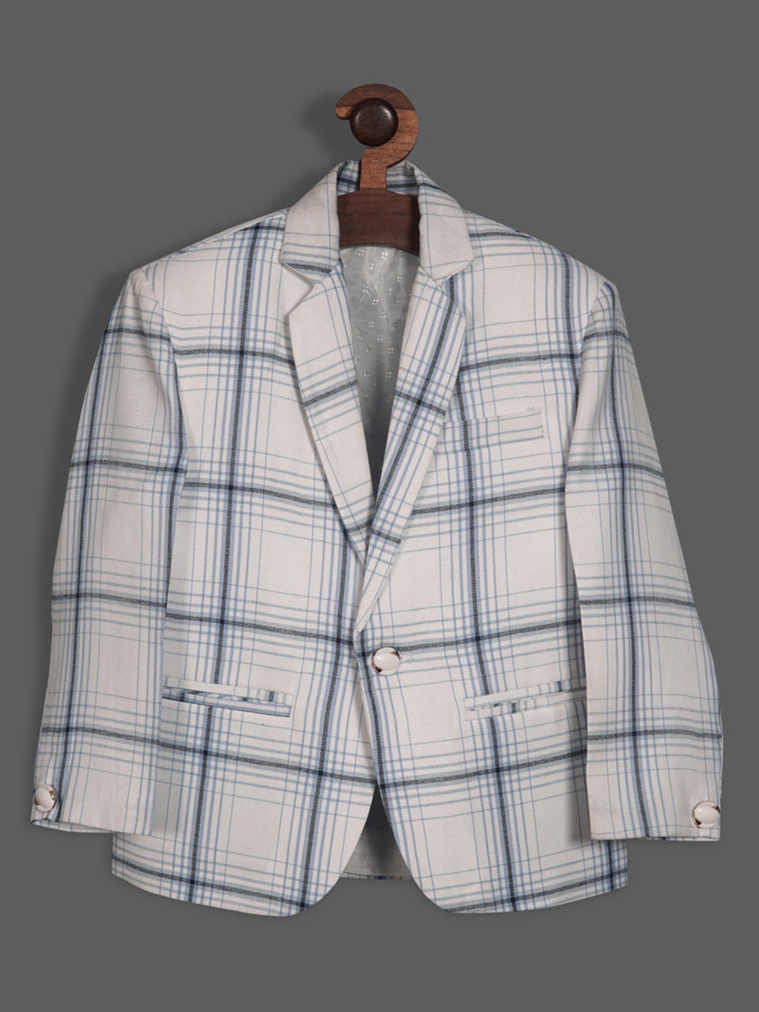 

RIKIDOOS Boys Checked Single-Breasted Cotton Comfort-Fit Blazers, White