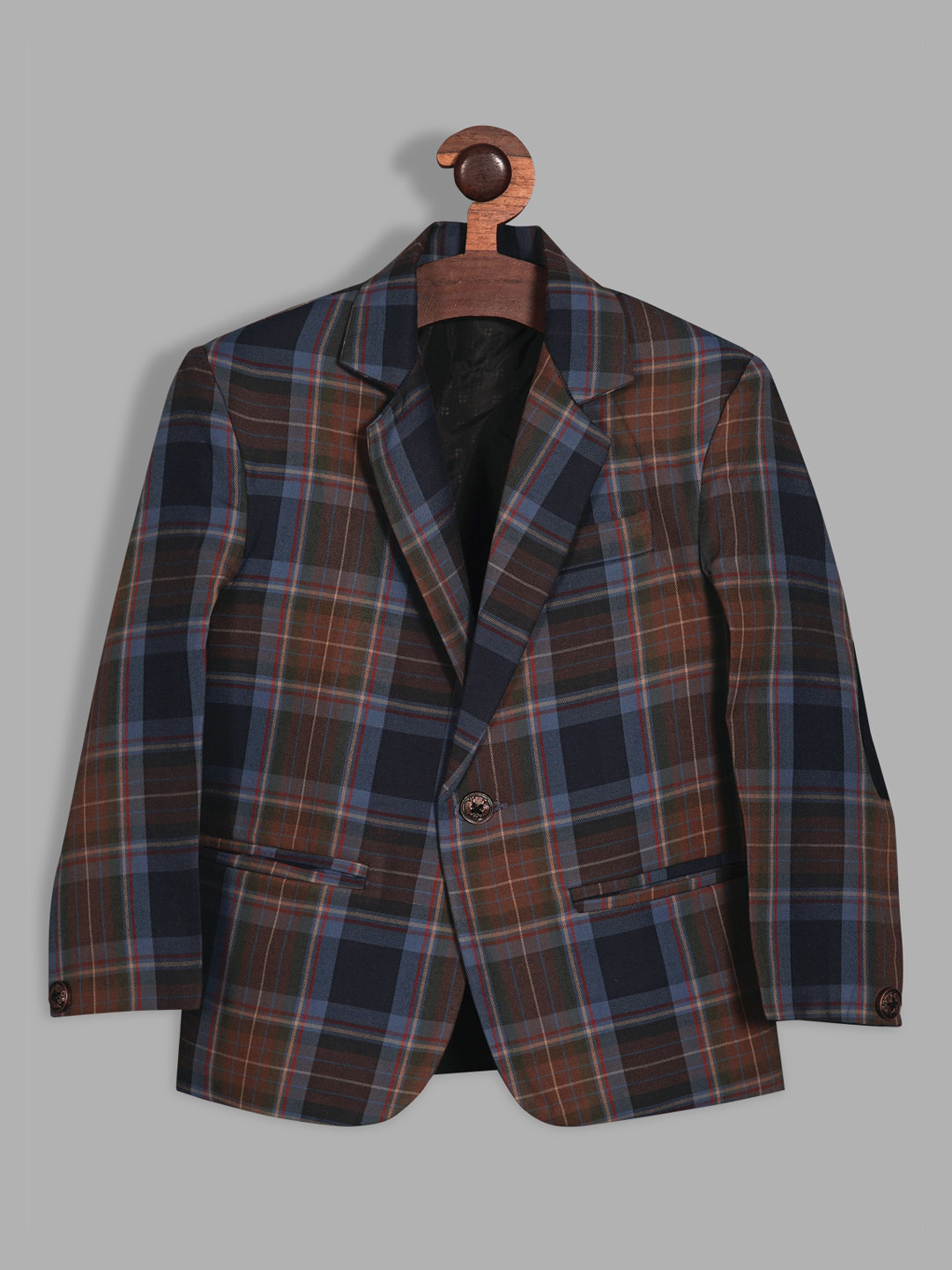 

RIKIDOOS Boys Checked Single-Breasted Cotton Comfort-Fit Blazers, Tan