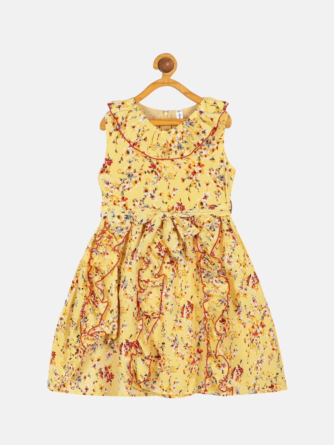 

KiddoPanti Girls Sleeveless Floral Fit & Flare Dress, Yellow