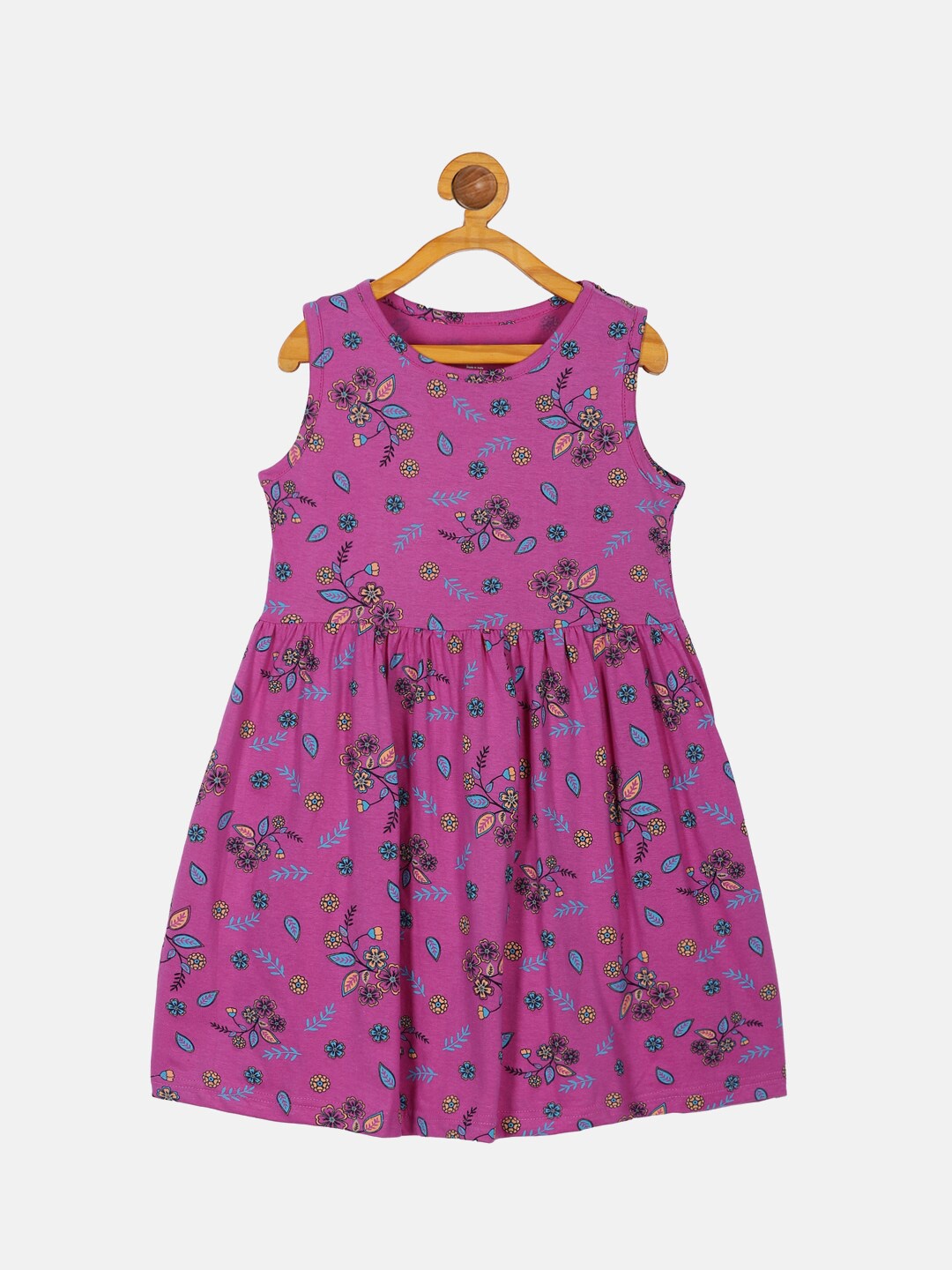 

KiddoPanti Girls Floral Printed Pure Cotton Dress, Purple