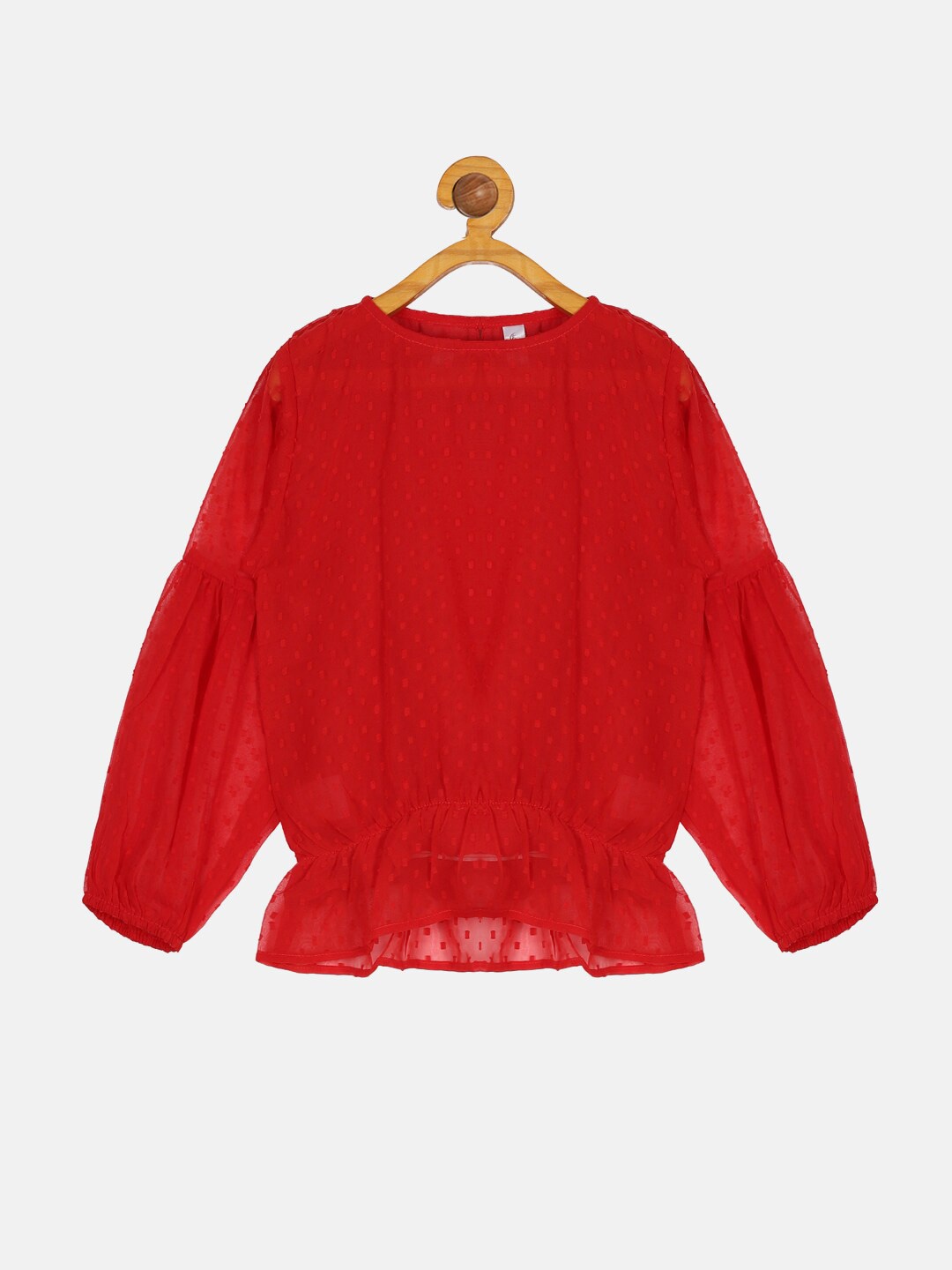 

KiddoPanti Cinched Waist Puff Sleeves Top, Red