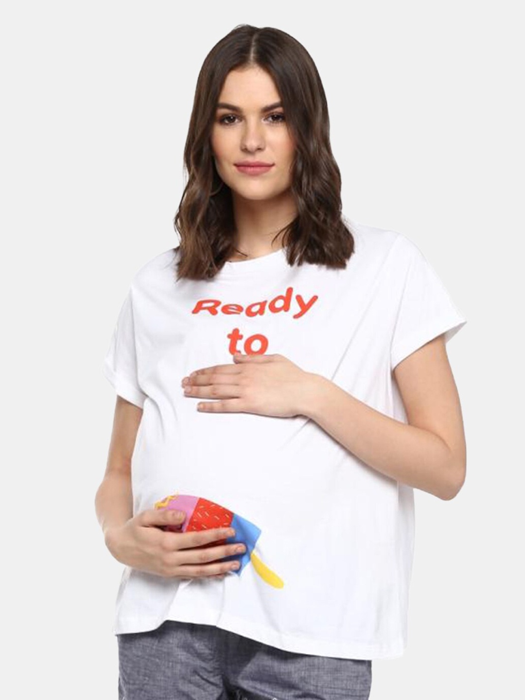 

Momsoon Women Maternity Typography Printed T-shirt, White