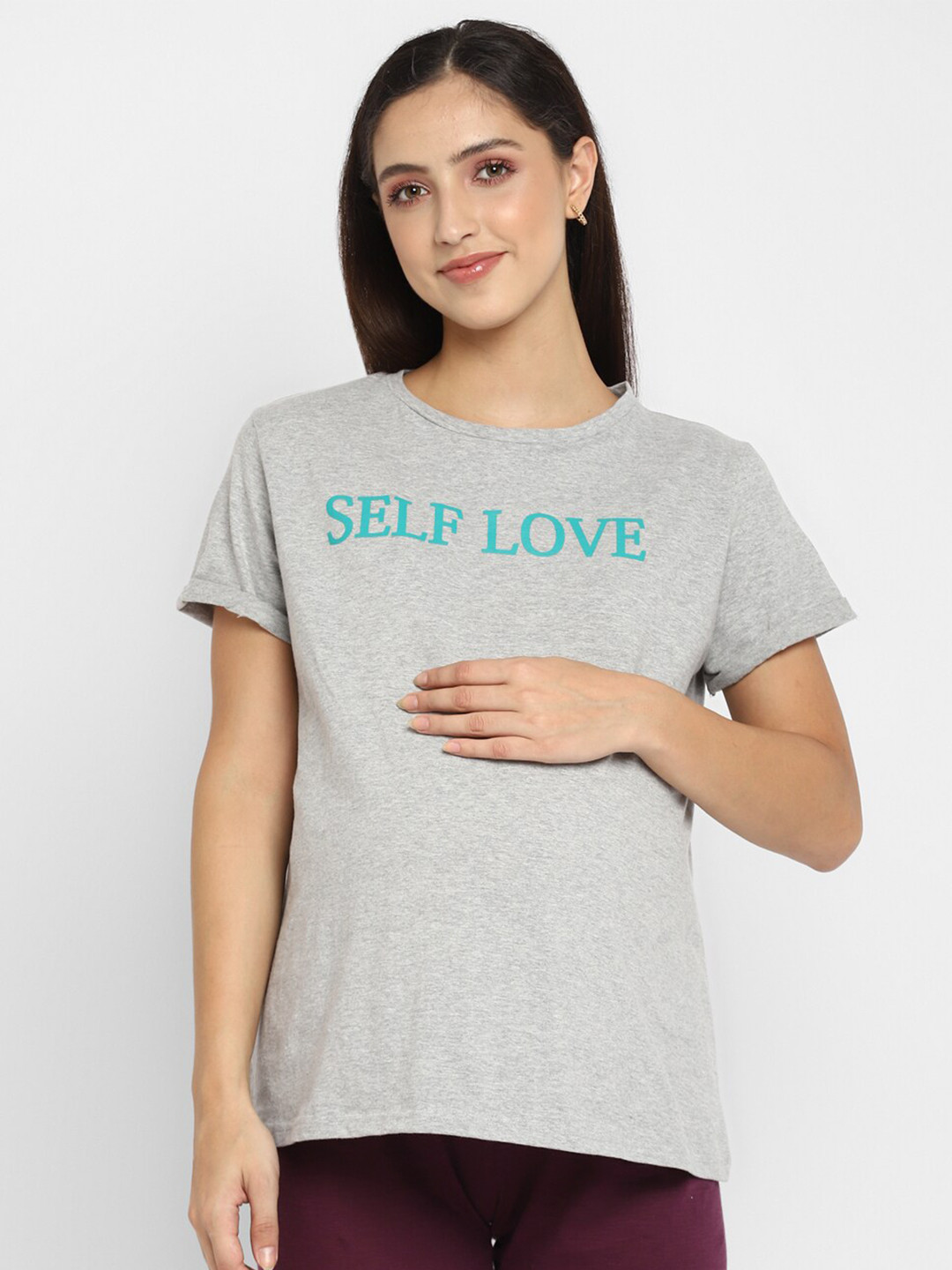 

Momsoon Maternity Women Typography Printed Maternity T-shirt, Grey