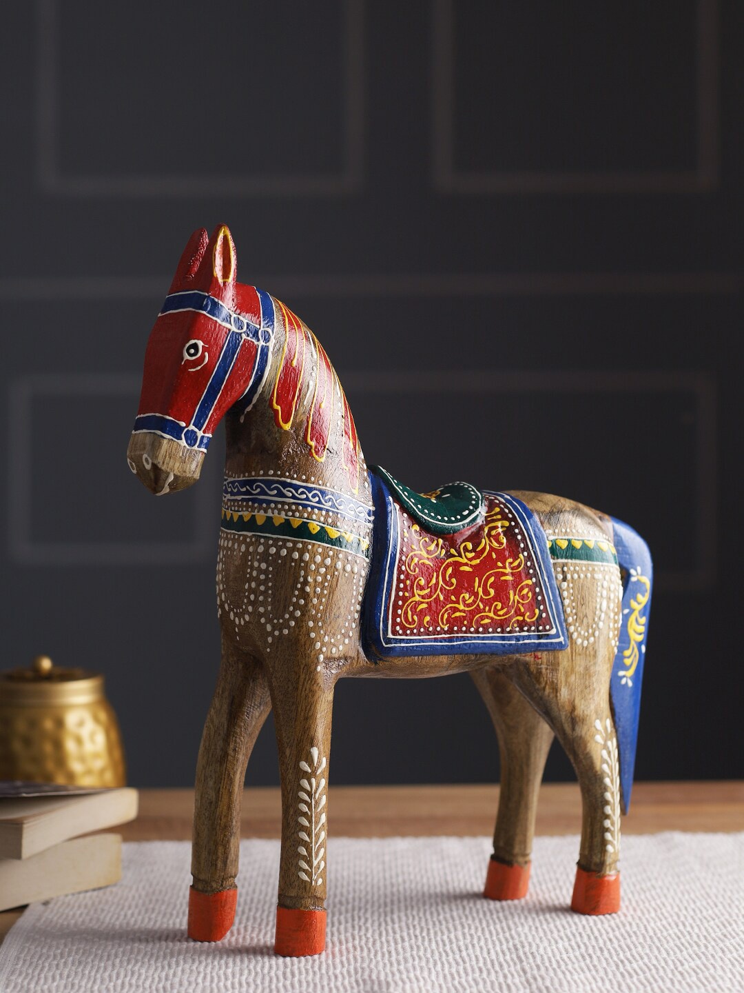 

Aapno Rajasthan Brown & Red Wooden Horse Showpieces