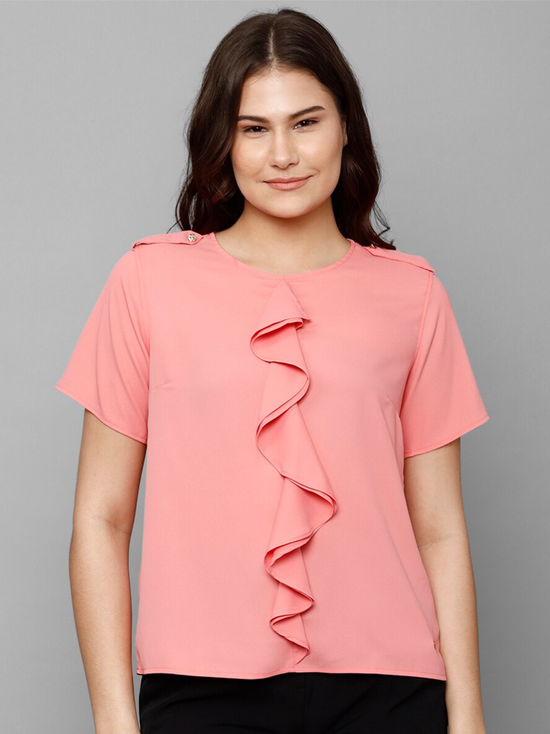 

Allen Solly Round Neck Ruffles Top, Pink