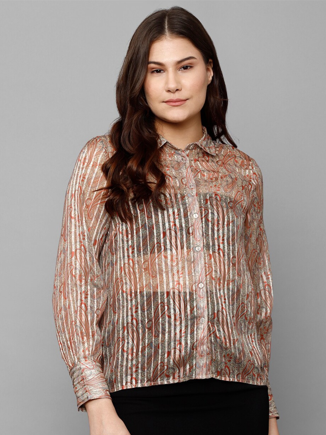 

Allen Solly Woman Print Shirt Style Top, Brown