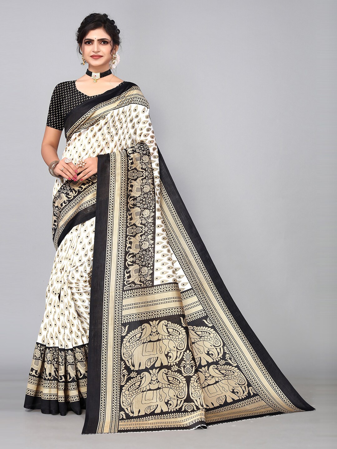 

KALINI Ethnic Motifs Art Silk Saree, Black