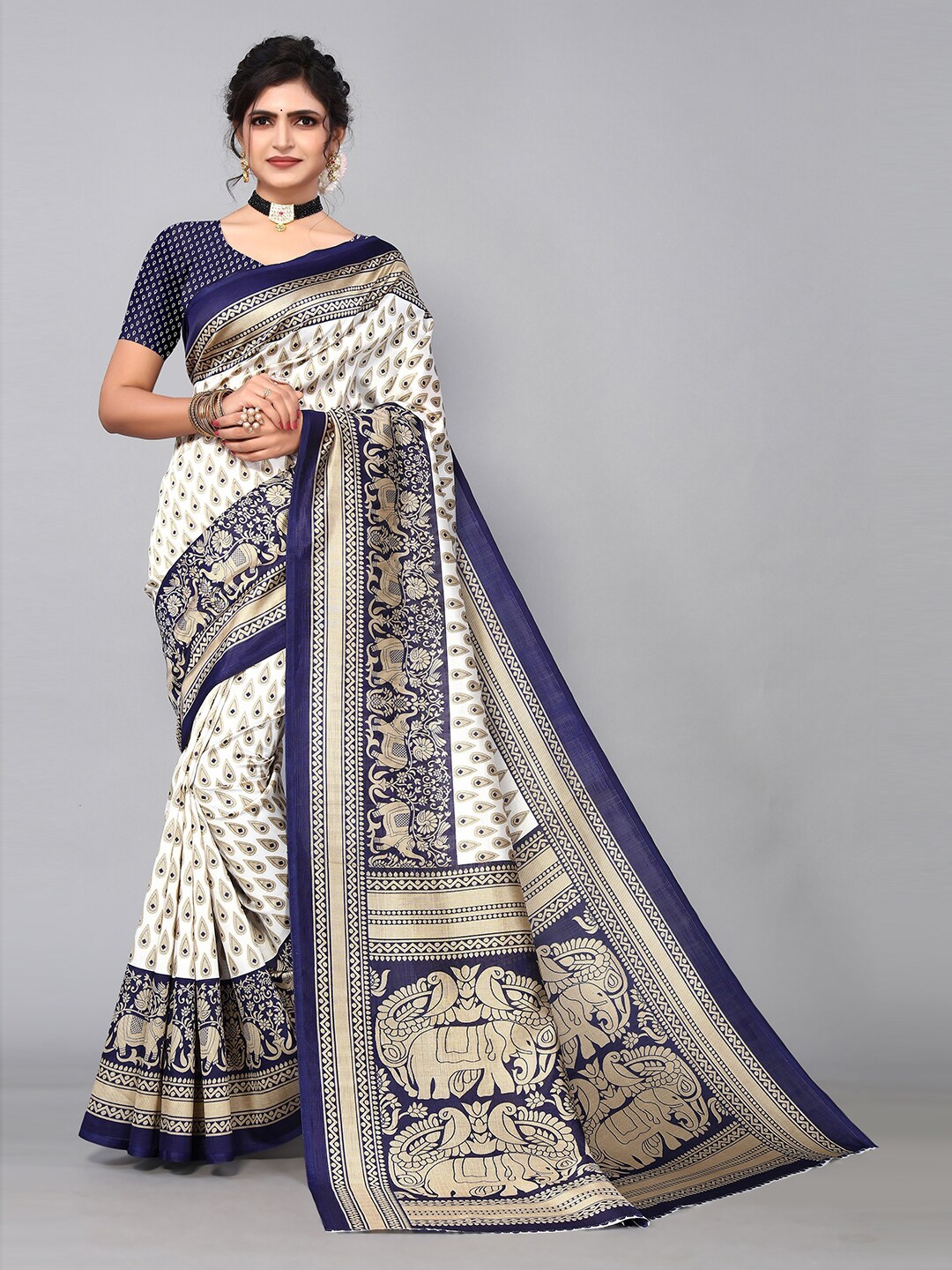 

KALINI Ethnic Motifs Printed Saree, White