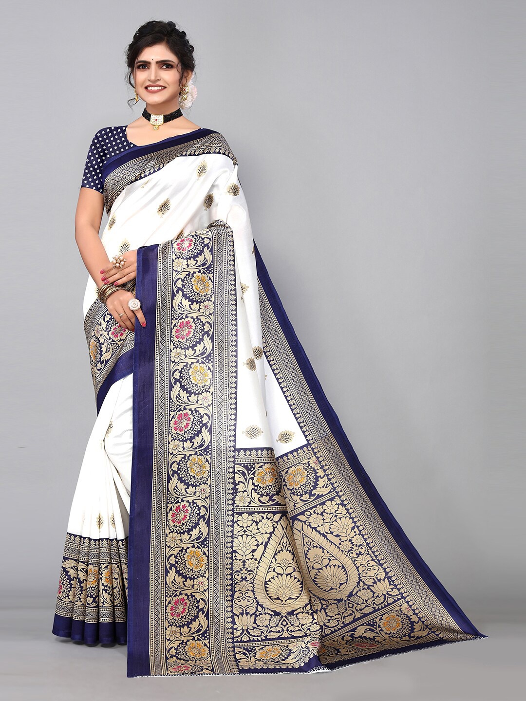 

KALINI Woven Design Zari Art Silk Saree, White