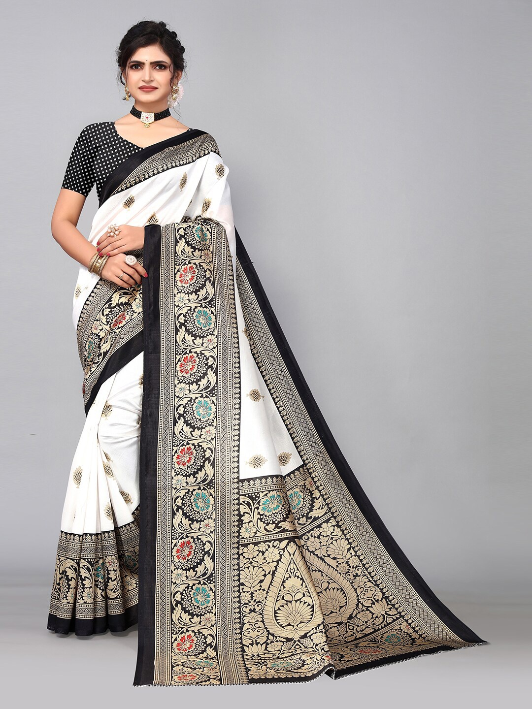 

KALINI Woven Design Art Silk Saree, White