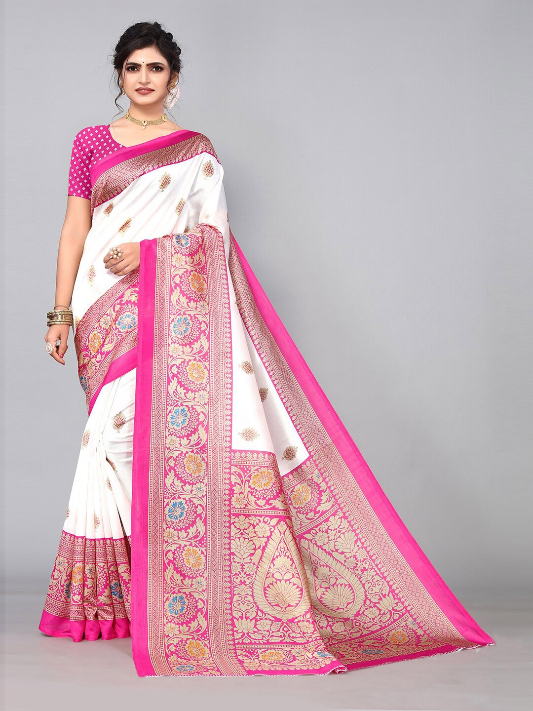 

KALINI Woven Design Zari Art Silk Saree, White