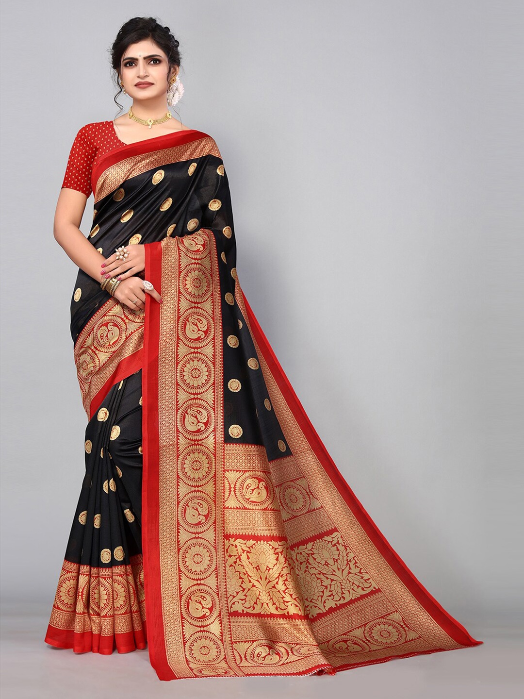 

KALINI Ethnic Motifs Zari Saree, Black