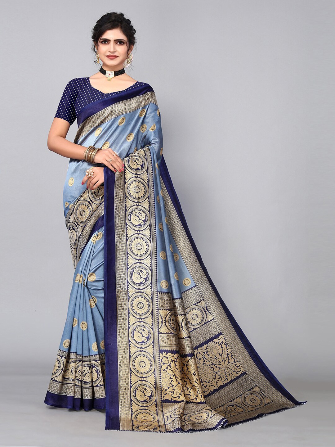 

KALINI Ethnic Motifs Zari Saree, Grey