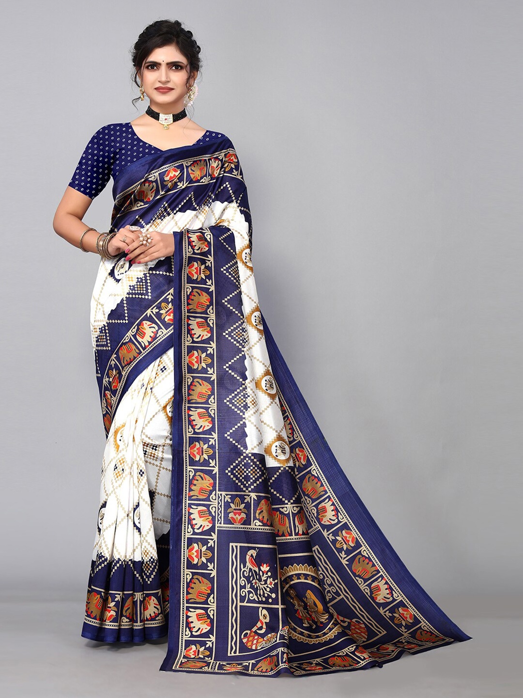 

KALINI Ethinic Motif Printed Saree, Off white