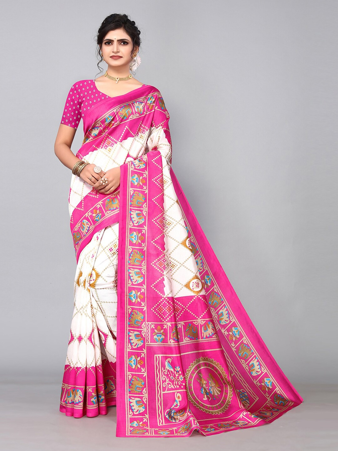 

KALINI Ethinic Motif Printed Saree, Off white