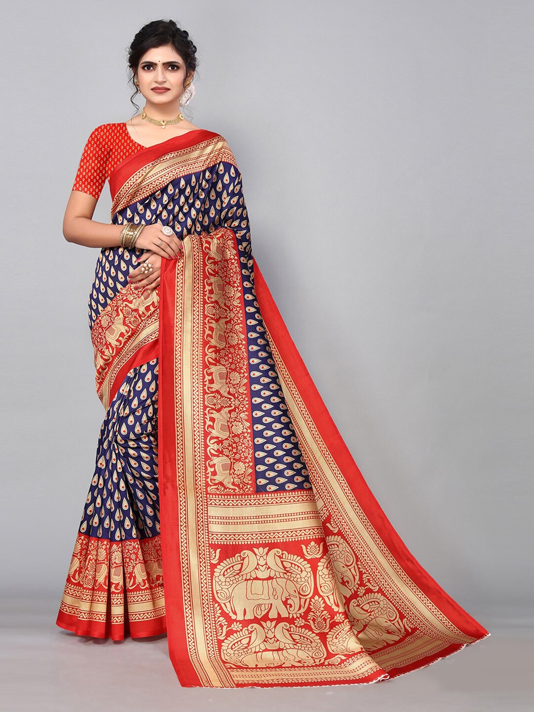 

KALINI Woven Design Zari Saree, Navy blue