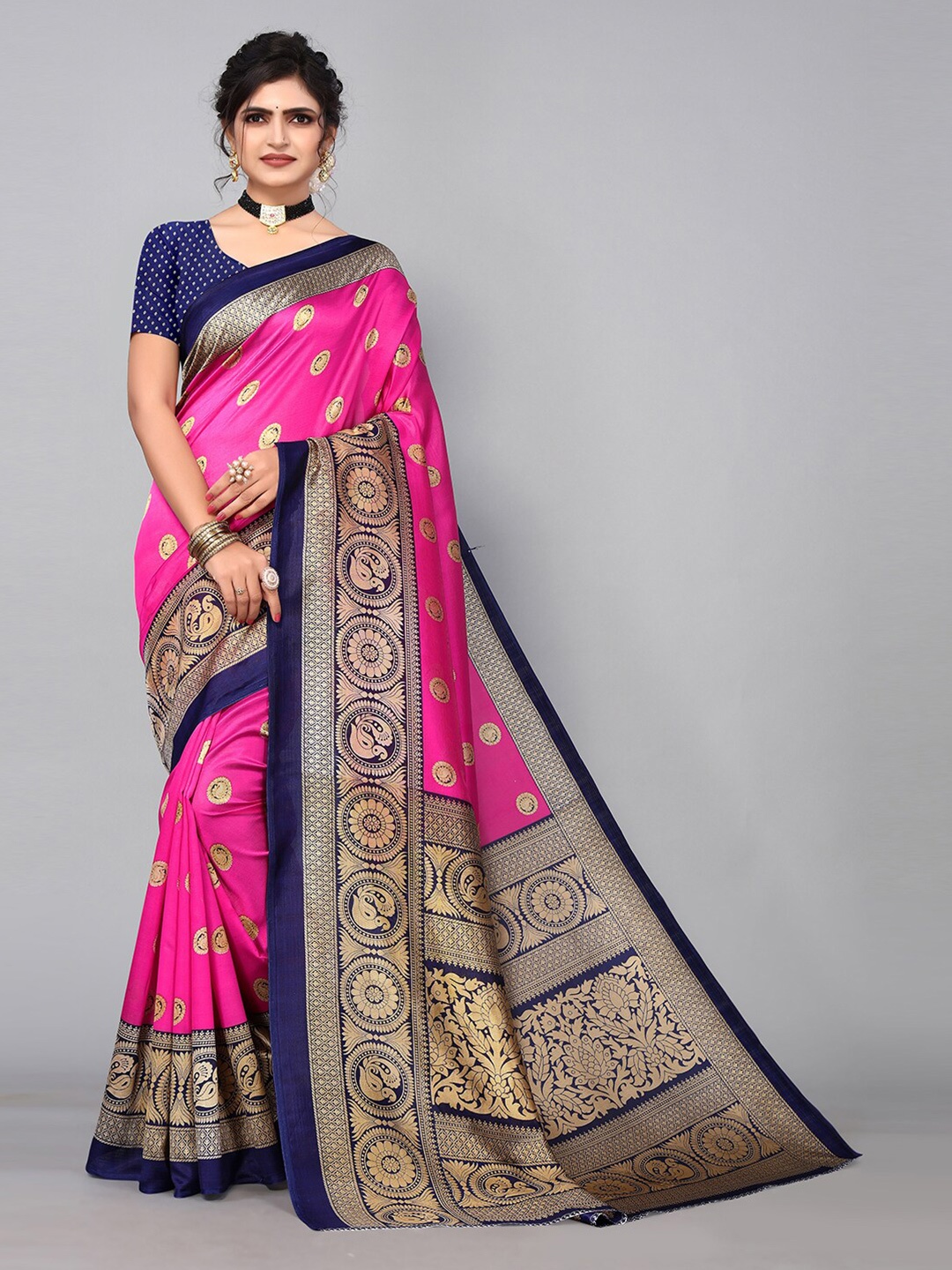 

KALINI Woven Design Zari Saree, Pink