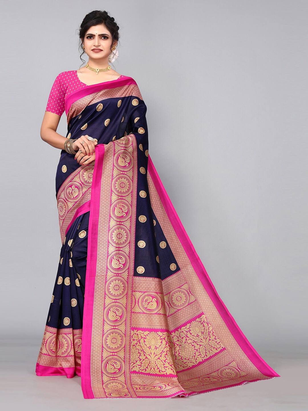 

KALINI Woven Design Zari Saree, Navy blue