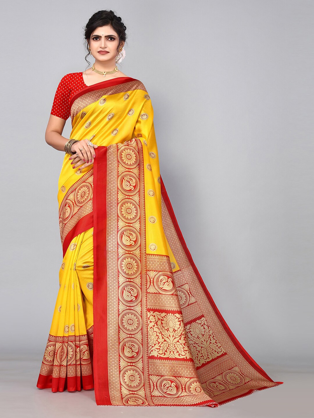 

KALINI Woven Design Zari Saree, Yellow