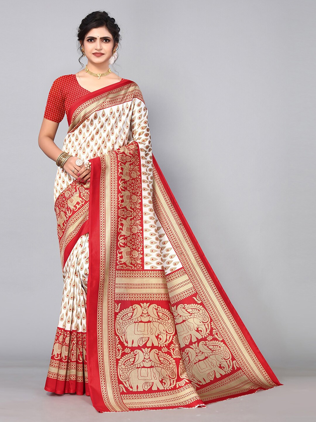 

KALINI Woven Design Zari Saree, Off white
