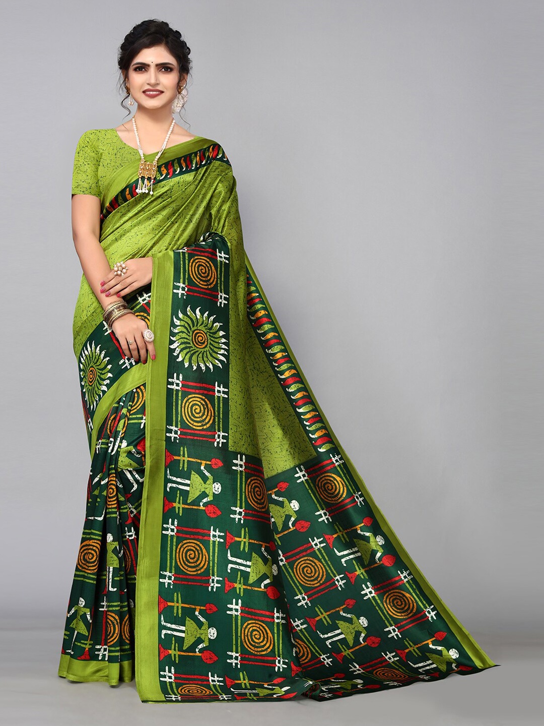 

KALINI Ethnic Motifs Printed Saree, Green