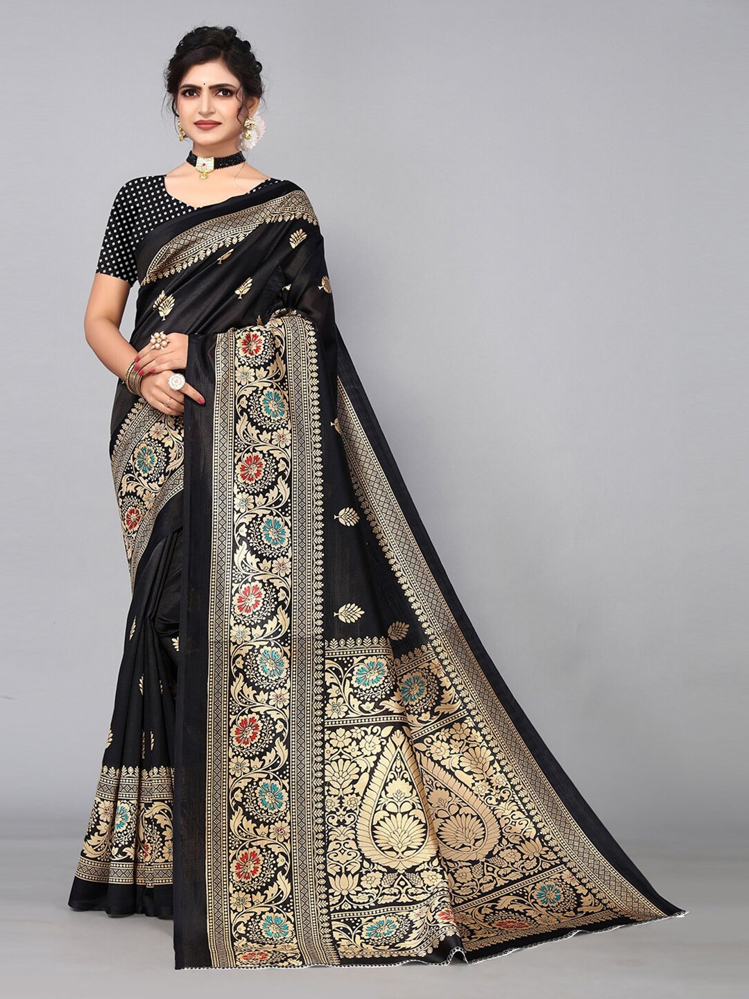

KALINI Ethnic Motifs Art Silk Saree, Black