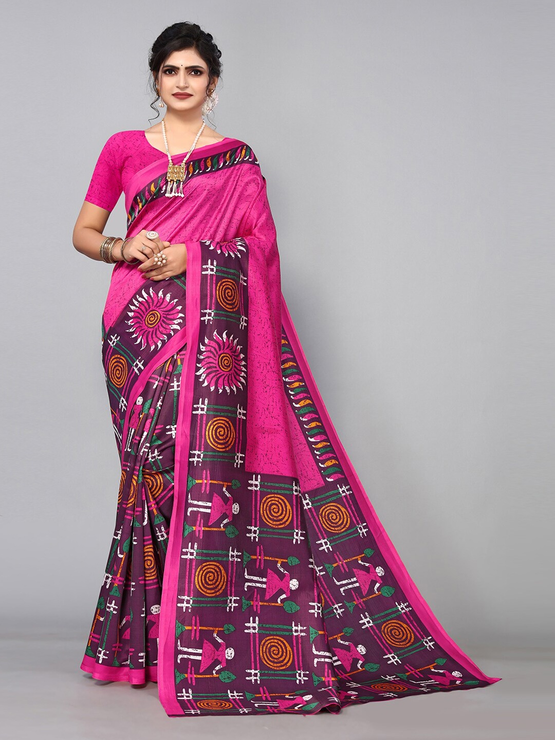 

KALINI Ethnic Motifs Printed Saree, Pink