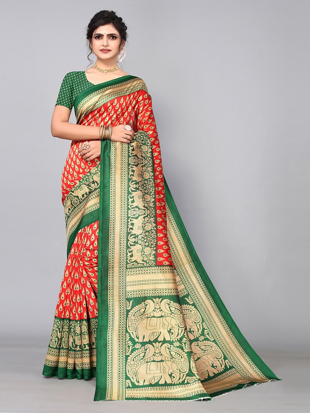 

KALINI Ethnic Motifs Printed Saree, Red