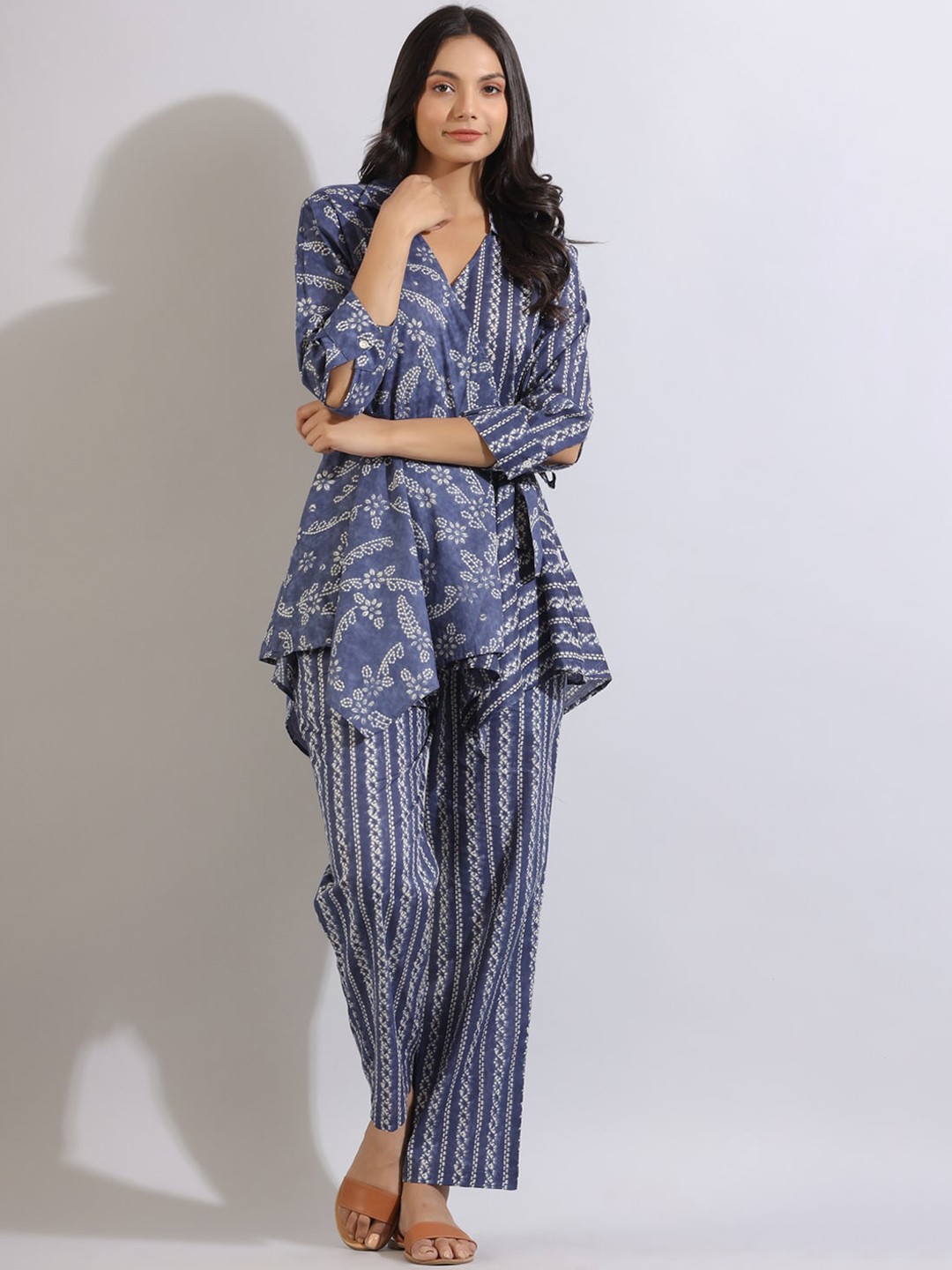 

JISORA Women Printed Pure Cotton Night suit, Blue